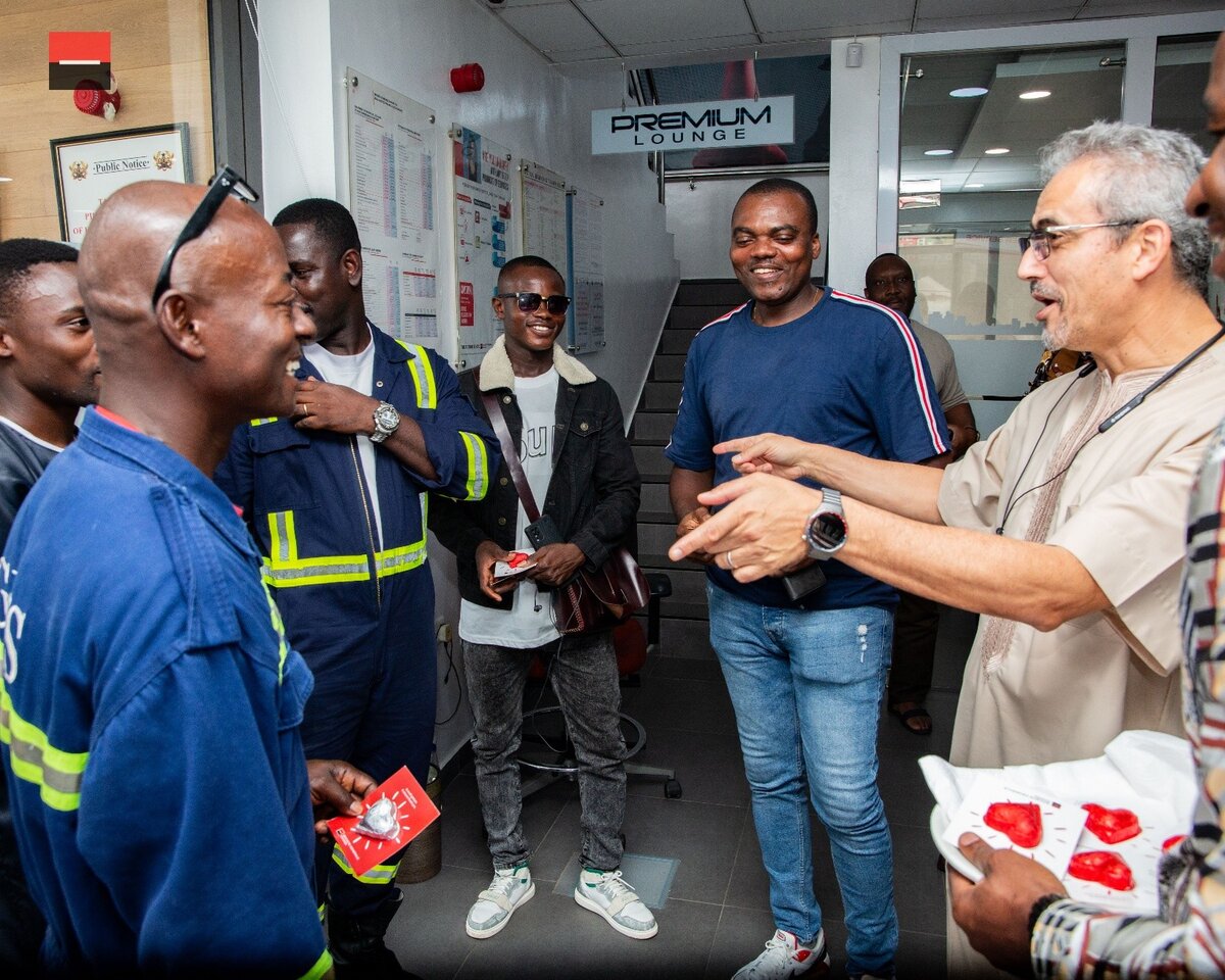 Fig 1. Managing Director of SG Ghana, Mr. Hakim Ouzzani with some customers at the Osu branch