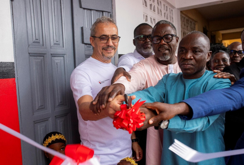 Fig 1. Sod cutting by MD, SG Ghana, Mr Hakim Ouzzani, Municipal Director of Education, Mr. Phillip Aidoo, CEO, SolTedd, Teddy Opoku Agyemang, and other dignitaries.